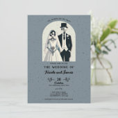Invitation Squelette Gris Tacheté Mariage Gothique Halloween (Debout devant)
