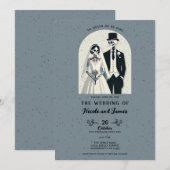 Invitation Squelette Gris Tacheté Mariage Gothique Halloween (Devant / Derrière)