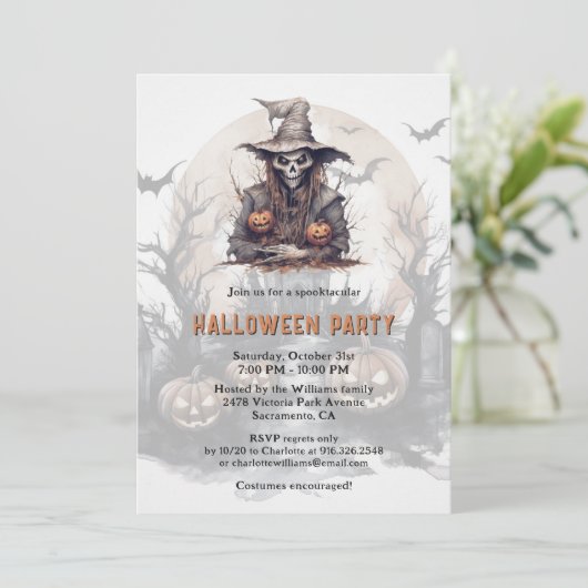 Invitation Squelette Jack-O-Lanterns Bats Lune Halloween Part (Debout devant)