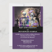 Invitation Squelette jour mort violet jaune gothique mariage (Devant)