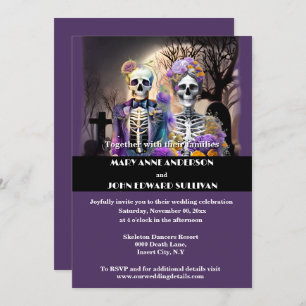 Invitation Squelette jour mort violet jaune gothique mariage