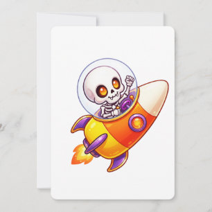 Invitation Squelette Mignon Astronaute Fusée Espace Halloween
