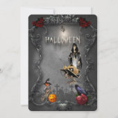 Invitation Squelette petite sorcière et corneille (Dos)