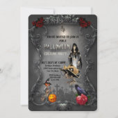 Invitation Squelette petite sorcière et corneille (Devant)