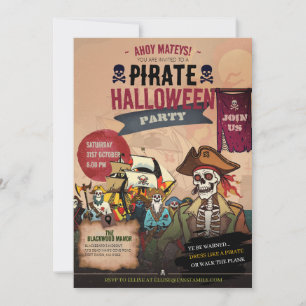 Invitation Squelette Pirate Rétro Horreur Halloween