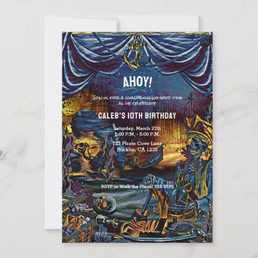 Invitation Squelette pirate sous la mer fête d'anniversaire (Devant)