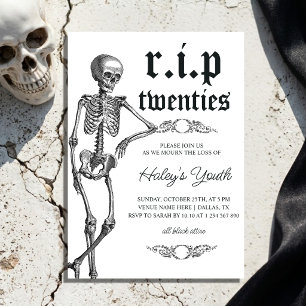 Invitation Squelette RIP Twenties 20s Drôle 30e Anniversaire