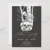 Invitation Squelette souriant minimaliste d'Halloween hanté (Devant)