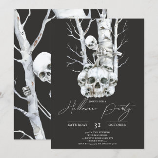 Invitation Squelette souriant minimaliste d'Halloween hanté