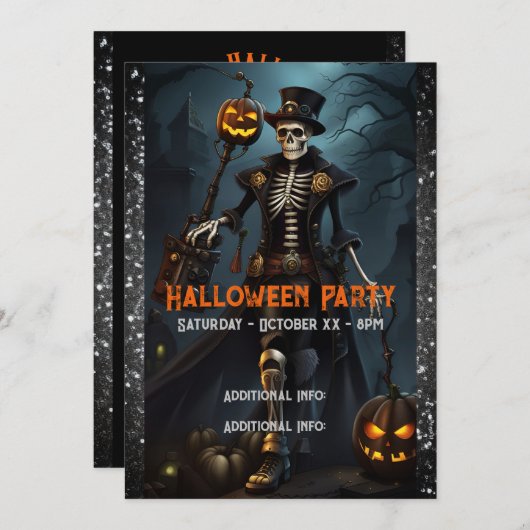 Invitation Squelette Steampunk (Devant / Derrière)