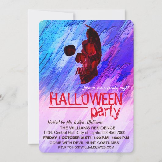 Invitation Squelette violet peint Halloween Aquarelle Art (Devant)