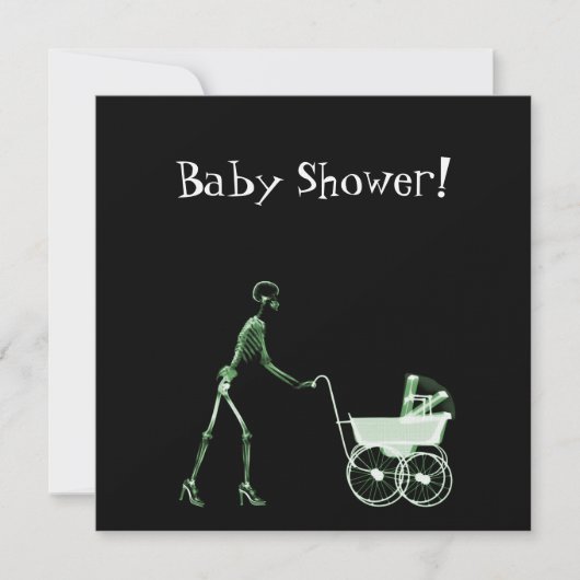 INVITATION SQUELETTE X-RAY FEMME ET BÉBÉ - VERT (Devant)