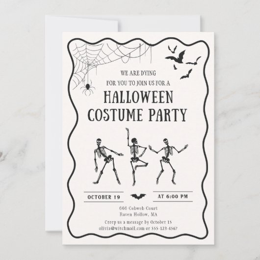 Invitation squelettes de danse, Costume d'Halloween lunaire (Devant)