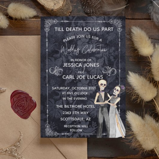 Invitation Squelettes de mariage d'Halloween 'Jusqu'à ce que