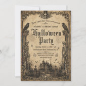 Invitation Squelettes effrayants Corbeaux Maison hantée Hallo (Devant)