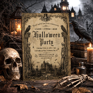 Invitation Squelettes effrayants Corbeaux Maison hantée Hallo
