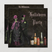 Invitation Squelettes et partie élégants de Halloween de (Devant / Derrière)