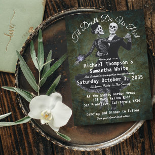 Invitation Squelettes gothiques dansant Fleurs Élégant Mariag