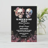 Invitation squelettes halloween gothique floral mariage noir (Debout devant)