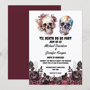 Invitation squelettes rose fleuris gothique halloween mariage
