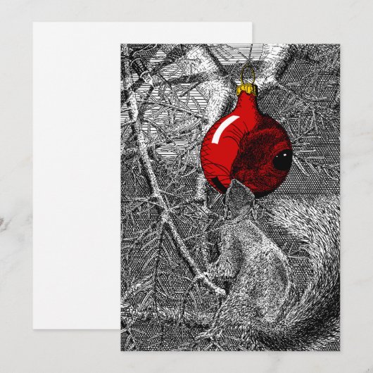 Invitation Squirrel in Christmas Tree (Devant / Derrière)