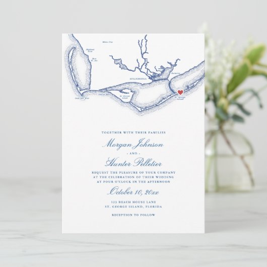 Invitation St. George Island All-in-One Blue QR Code Mariage (Debout devant)