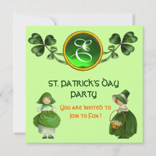 INVITATION ST. MONOGRAMME ÉMERALLIEN VERT DU JOUR DU PARTI PA