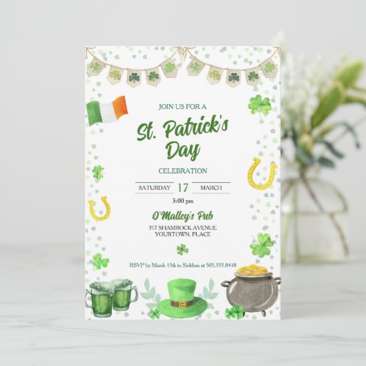 Invitation St patrick aquarelle (Debout devant)