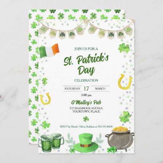 Invitation St patrick aquarelle (Devant / Derrière)