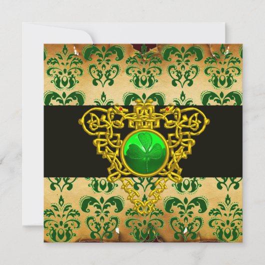 Invitation ST.PATRICK CŒUR CELTIQUE Vert Damassé Parchemin (Devant)