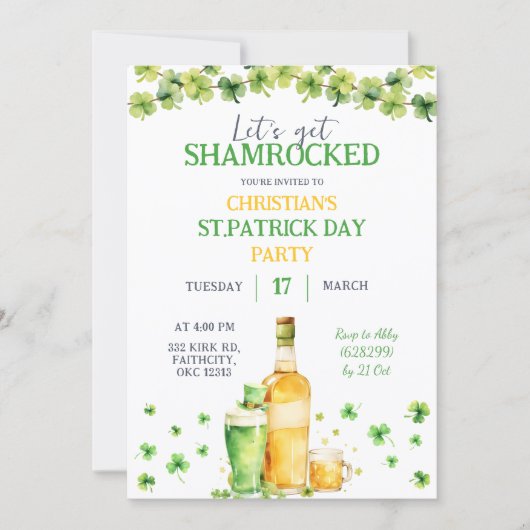 Invitation St Patrick Day Let's Get Shamrocked Party (Devant)