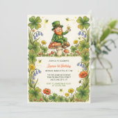 Invitation St Patrick Leprechaun 1st Birthday Green Shamrock (Debout devant)