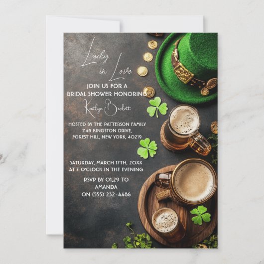 Invitation St Patrick marron et vert leprechaun et or (Devant)