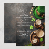 Invitation St Patrick marron et vert leprechaun et or (Devant / Derrière)