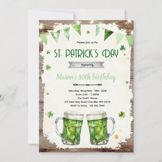 Invitation St Patrick’s Day beer birthday invite (Devant)