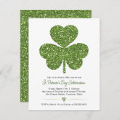 Invitation St patrick Shamrock de Parties scintillant verte (Devant / Derrière)