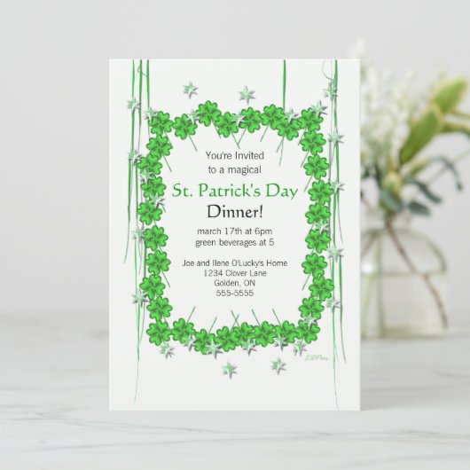 Invitation St. Patrick's Day 4-Leaf Clover and Stars (Debout devant)