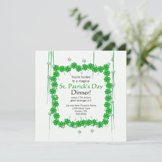 Invitation St. Patrick's Day 4-Leaf Clover and Stars (Debout devant)