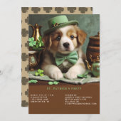 Invitation St Patrick's Day Adorable Chiot Green Casquette Bo (Devant / Derrière)