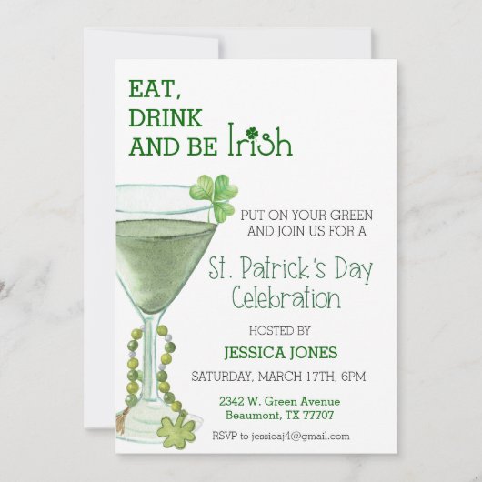 Invitation St. Patrick's Day Celebration Party Cocktail adult (Devant)
