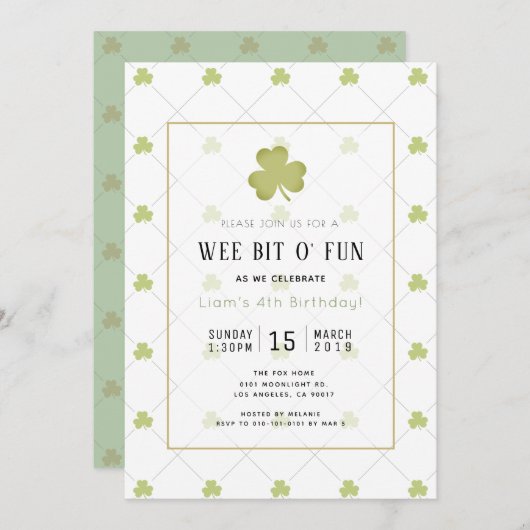 Invitation St. Patrick's Day Chic & Clean Green Birthday (Devant / Derrière)