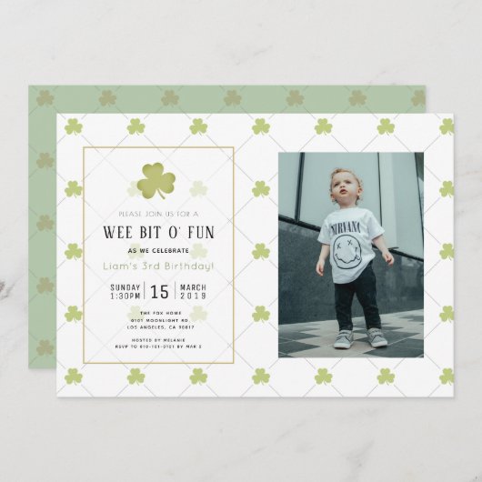 Invitation St. Patrick's Day Clean Green Photo Anniversaire (Devant / Derrière)