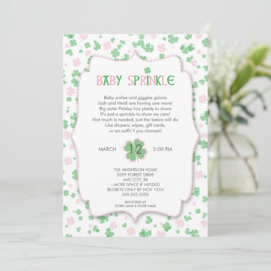 Invitation St Patrick's Day FILLE Bébé Sprinkle (Debout devant)