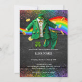Invitation St. Patrick's Day Gold Rainbow Clover Baby shower (Devant)