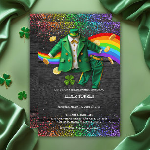 Invitation St. Patrick's Day Gold Rainbow Clover Baby shower