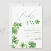 Invitation St. Patrick's day green Lucky Two Second Birthday (Devant)