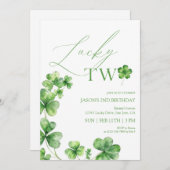 Invitation St. Patrick's day green Lucky Two Second Birthday (Devant / Derrière)