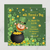 Invitation St. Patrick's Day Leprechauns Shamrock & Gold (Devant / Derrière)