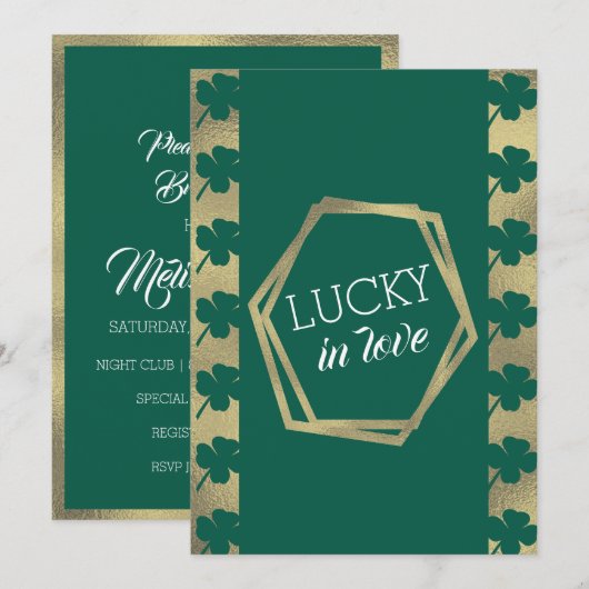 Invitation St. Patricks Day Lucky Fête des mariées Green Gold (Devant / Derrière)