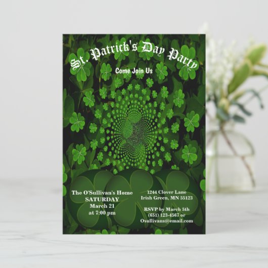 Invitation St Patrick's Day Party 4 Leaf Clover Kaleidoscope (Debout devant)